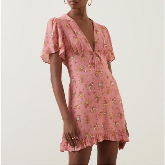 Reformation Mya Mini Dress Floral Print Ruffled Hem - Picture 1 of 6